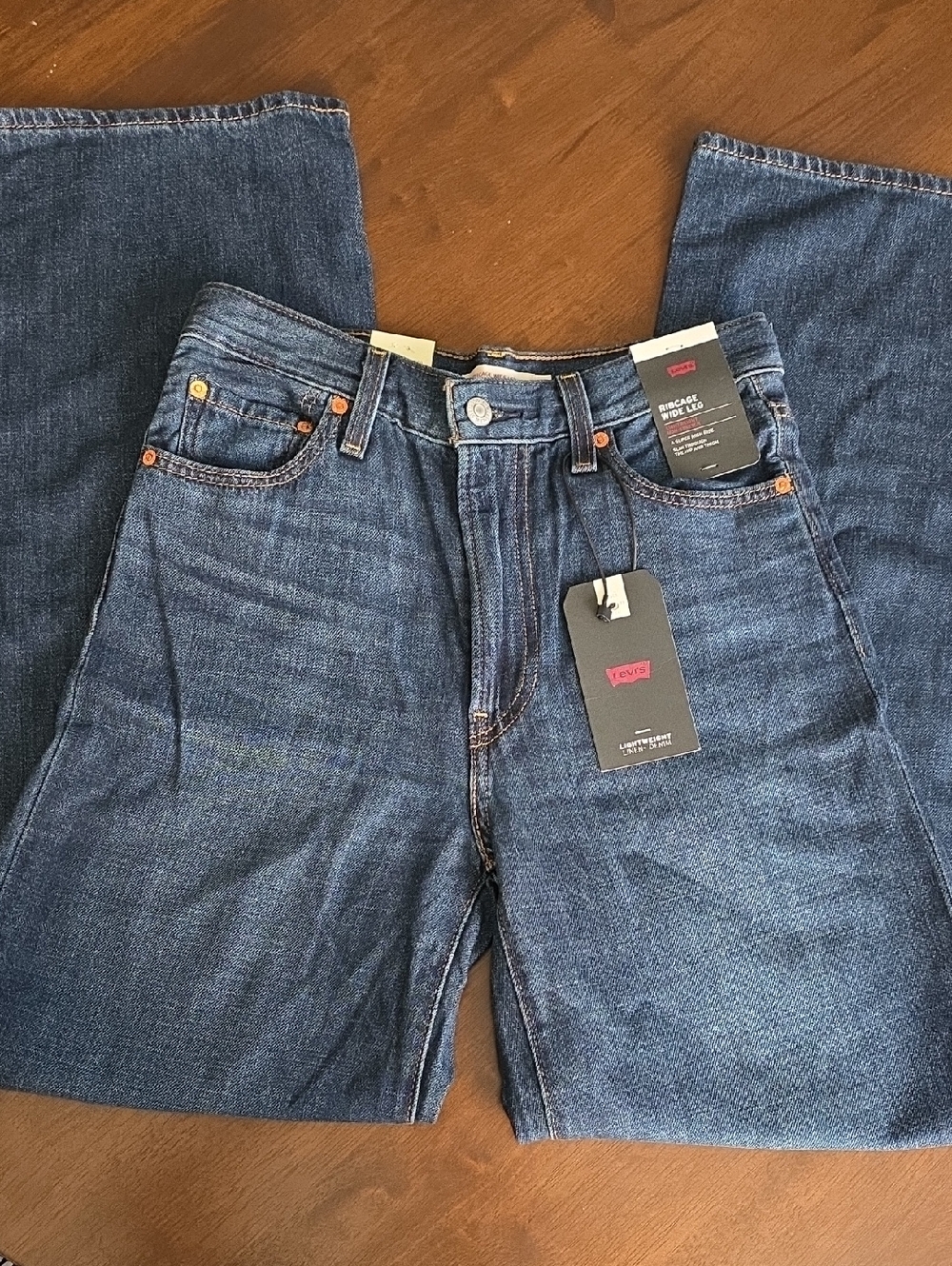 Levi's Women's Dark Blue Linen Blend Ribcage Wide Leg Jeans